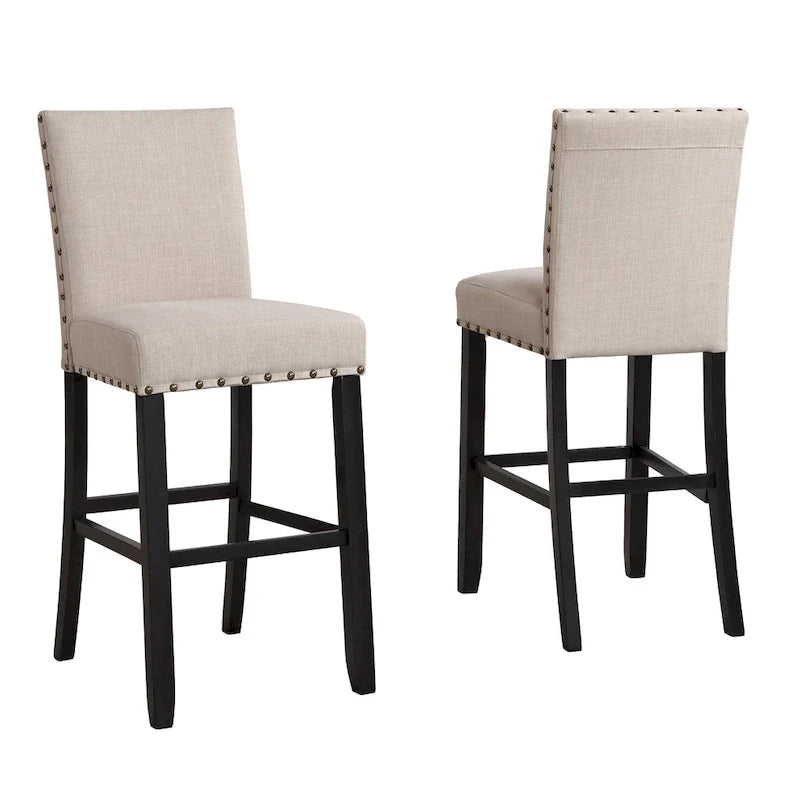 Ensemble de salle à manger moderne 3 pièces avec table de bar ronde et 2 chaises de pub cloutées
