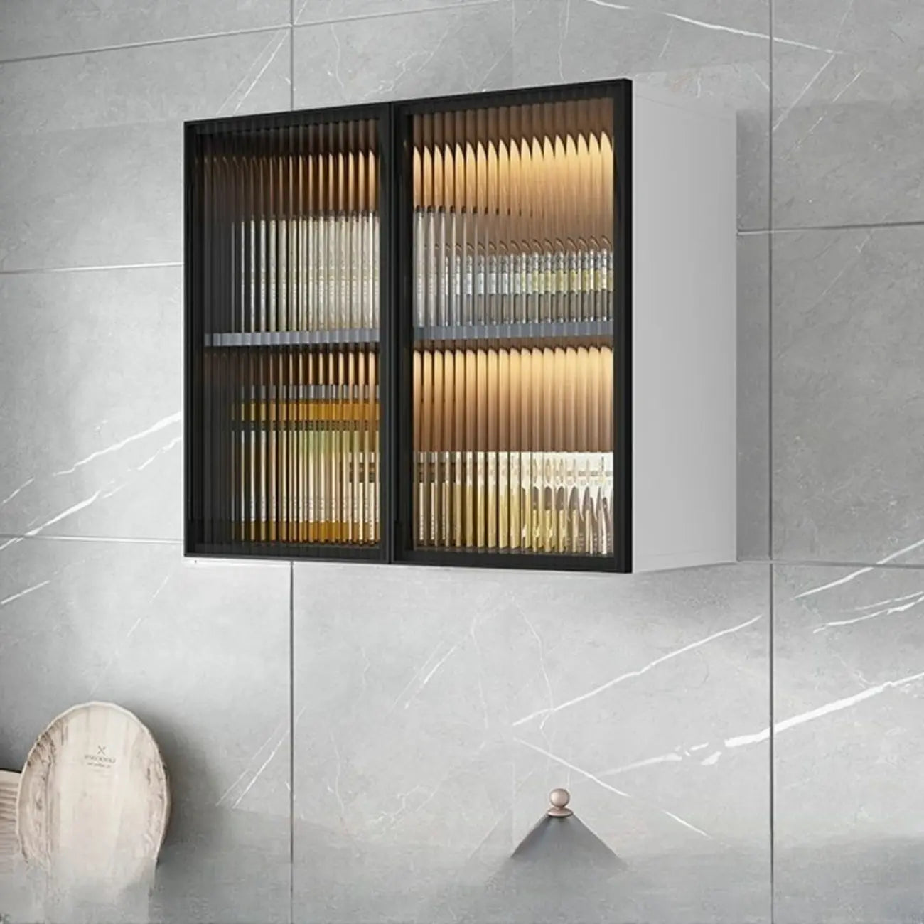 Armoire de cuisine murale grise en bois pour rangement