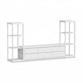 Meuble TV commode industriel moderne pour téléviseur de 75 pouces - 6 tiroirs en tissu - 4 étagères de rangement - Grand meuble console multimédia
