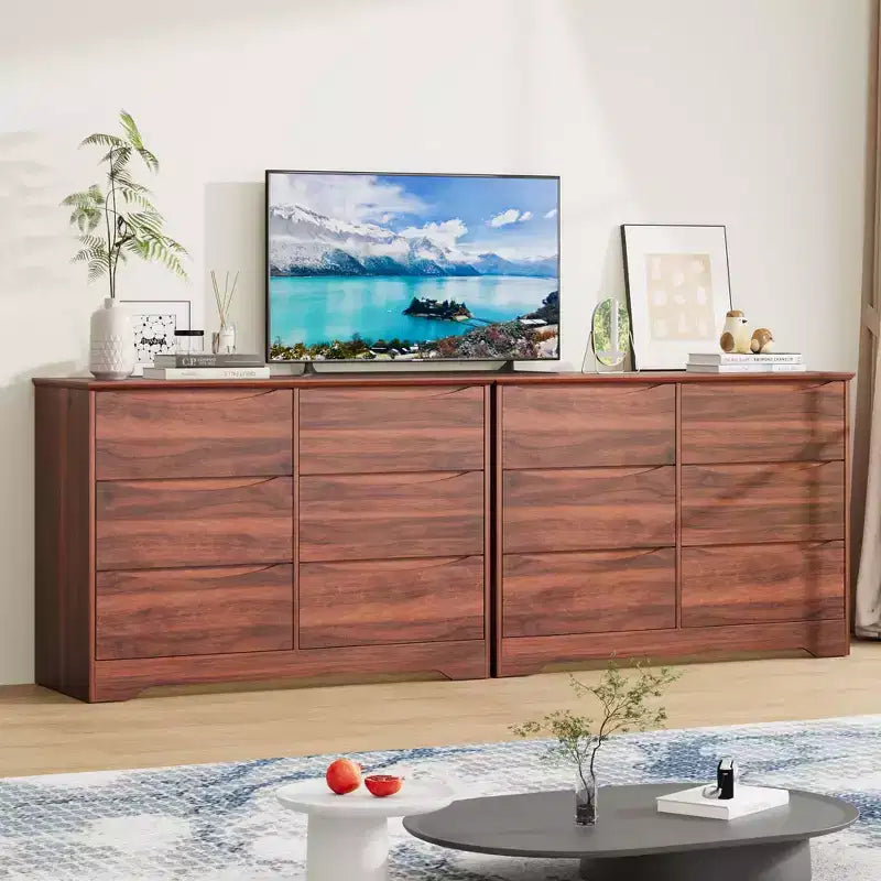 Commode haute et moderne à 6 tiroirs en bois avec plateau large - Chiffonnier à grande capacité pour Chambre, Salon, Couloir et Rangement de Chambre d'Enfant