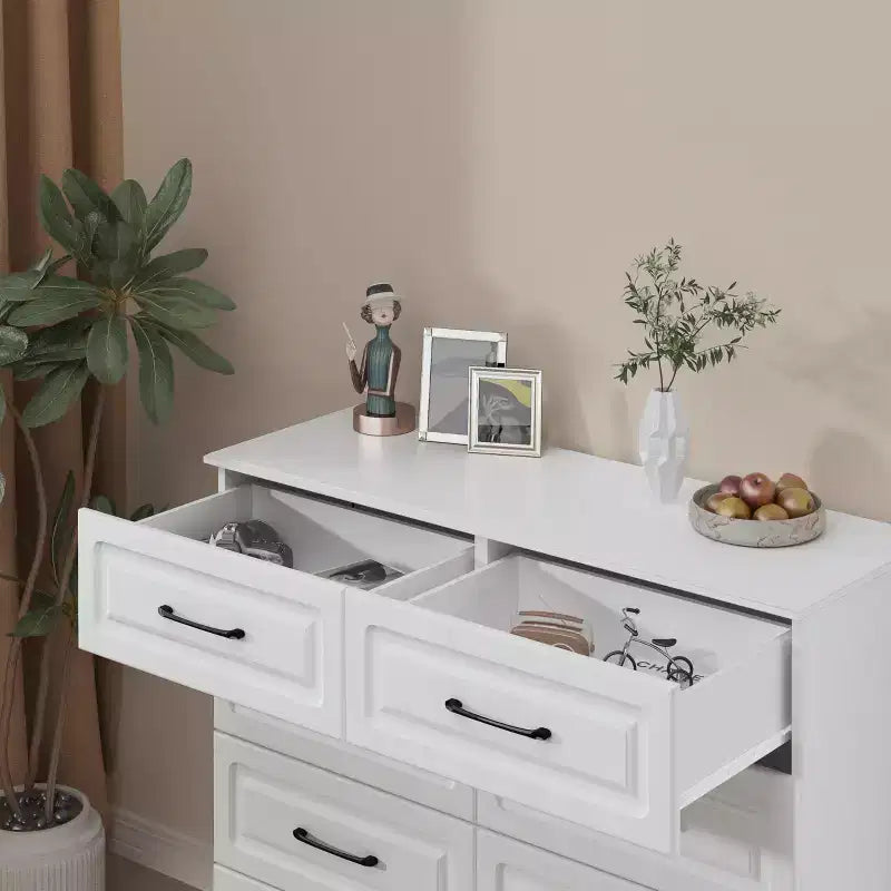 Commode blanche Sandinrayli pour chambre à coucher, commode large à 6 tiroirs, table de chevet moderne, commodes en bois avec poignées en acier, blanc
