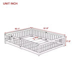 Lit de sol MAYEERTY Queen avec clôture, porte, barrières de lit en bois d'hévéa marron