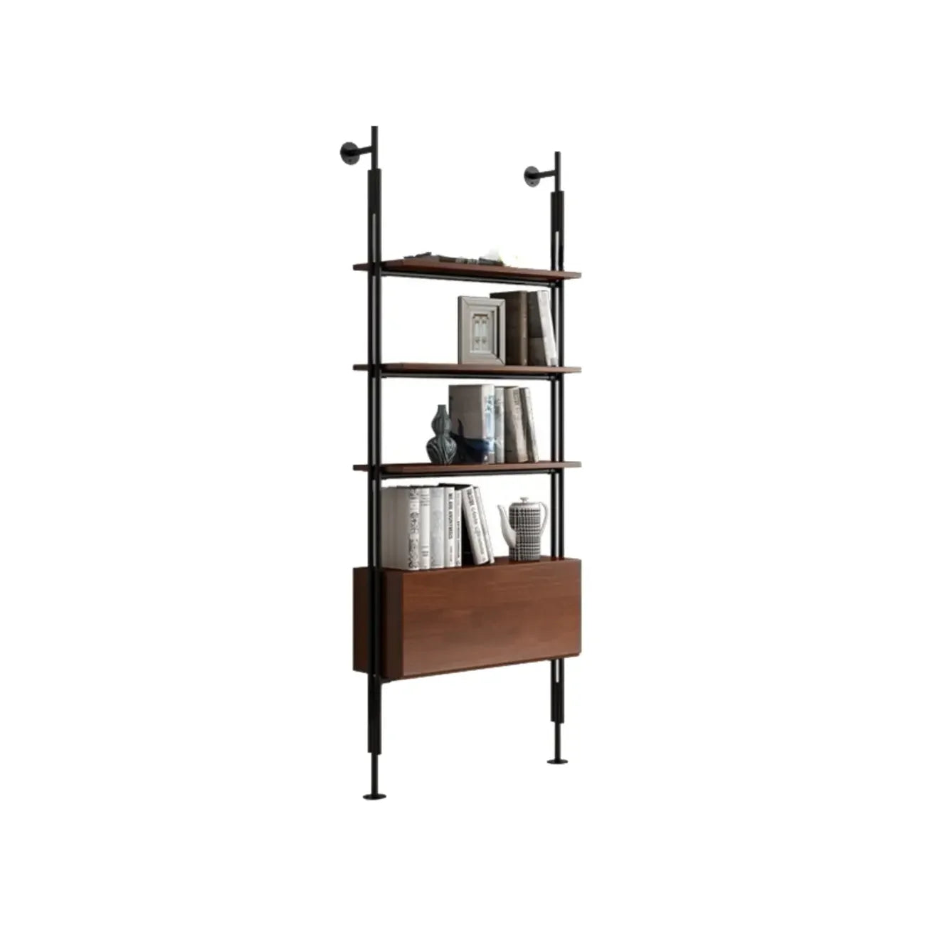 Étagère bibliothèque haute marron à cadre métallique et dos ouvert