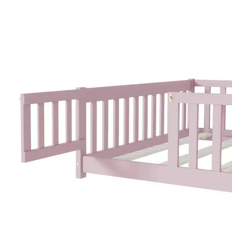 Lit au sol pleine grandeur Luxystar avec clôture et porte pour chambre d'enfant