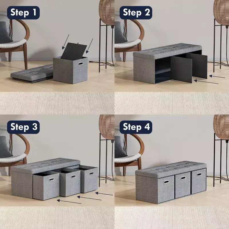 Banc de rangement pliant Ornavo Home de 101,6 cm avec tiroirs, parfait pour le salon, la chambre et l'entrée