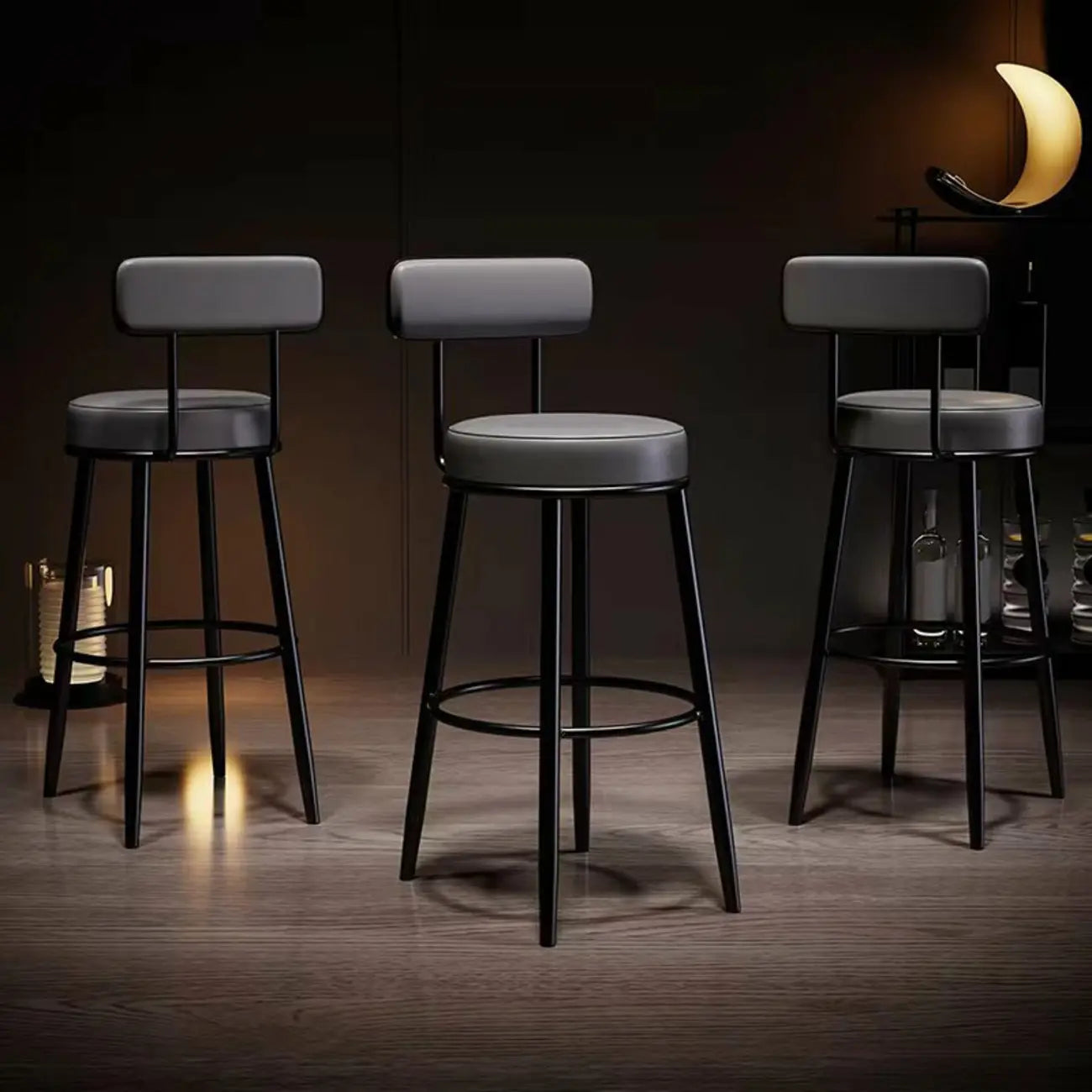 Tabouret de bar moderne en fer rond à dossier ouvert et rembourré