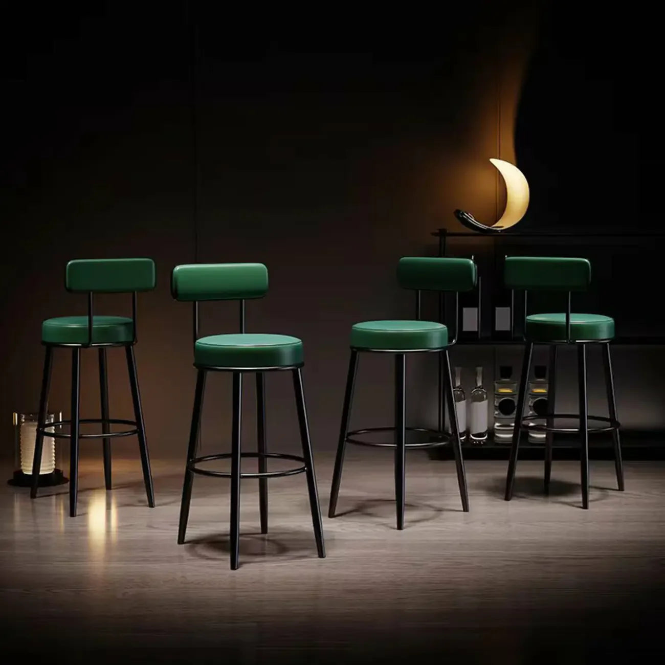 Tabouret de bar moderne en fer rond à dossier ouvert et rembourré