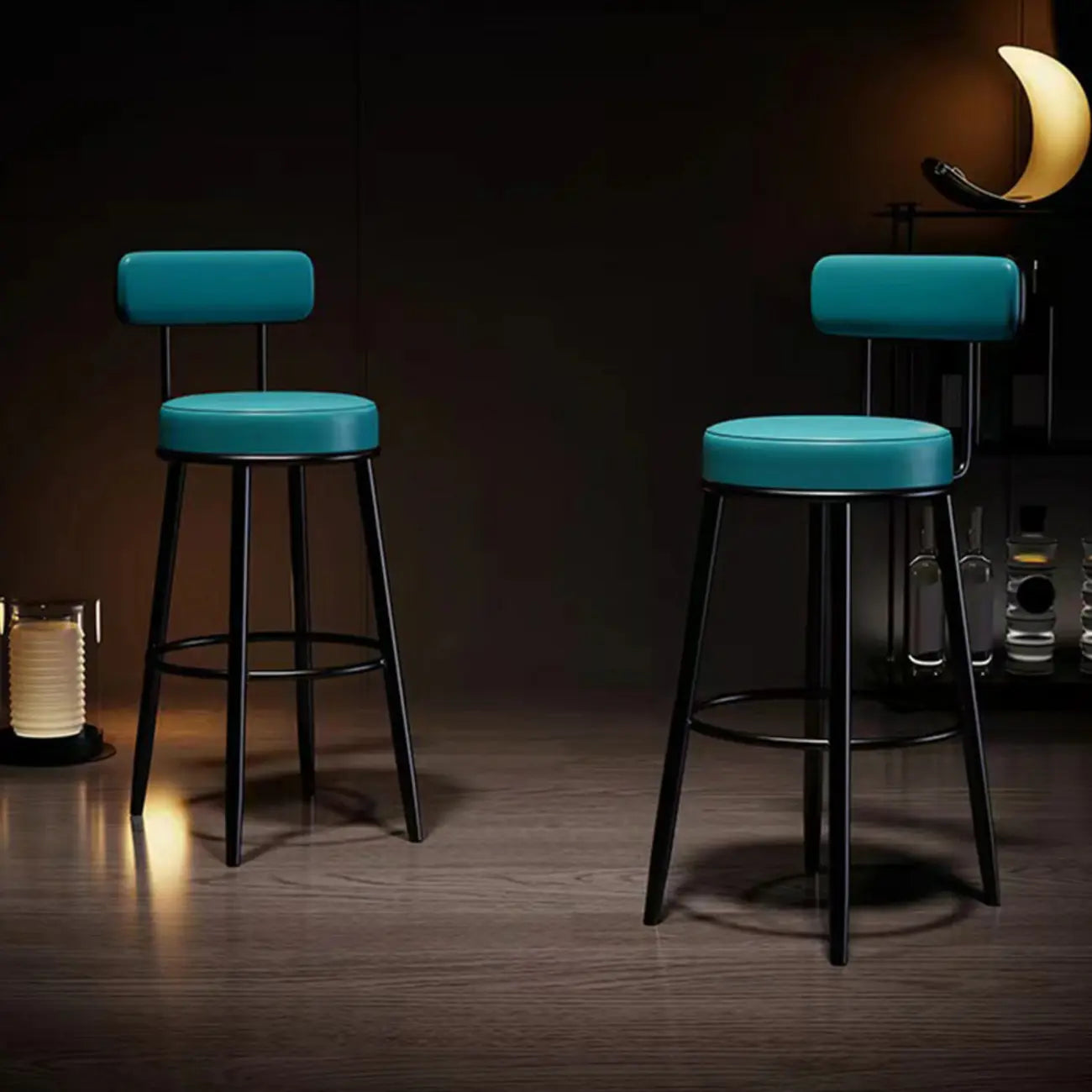 Tabouret de bar moderne en fer rond à dossier ouvert et rembourré