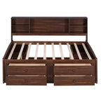 Lit capitaine/lit de repos pleine grandeur en bois avec étagères de rangement intégrées, 4 tiroirs et 2 armoires, marron antique -