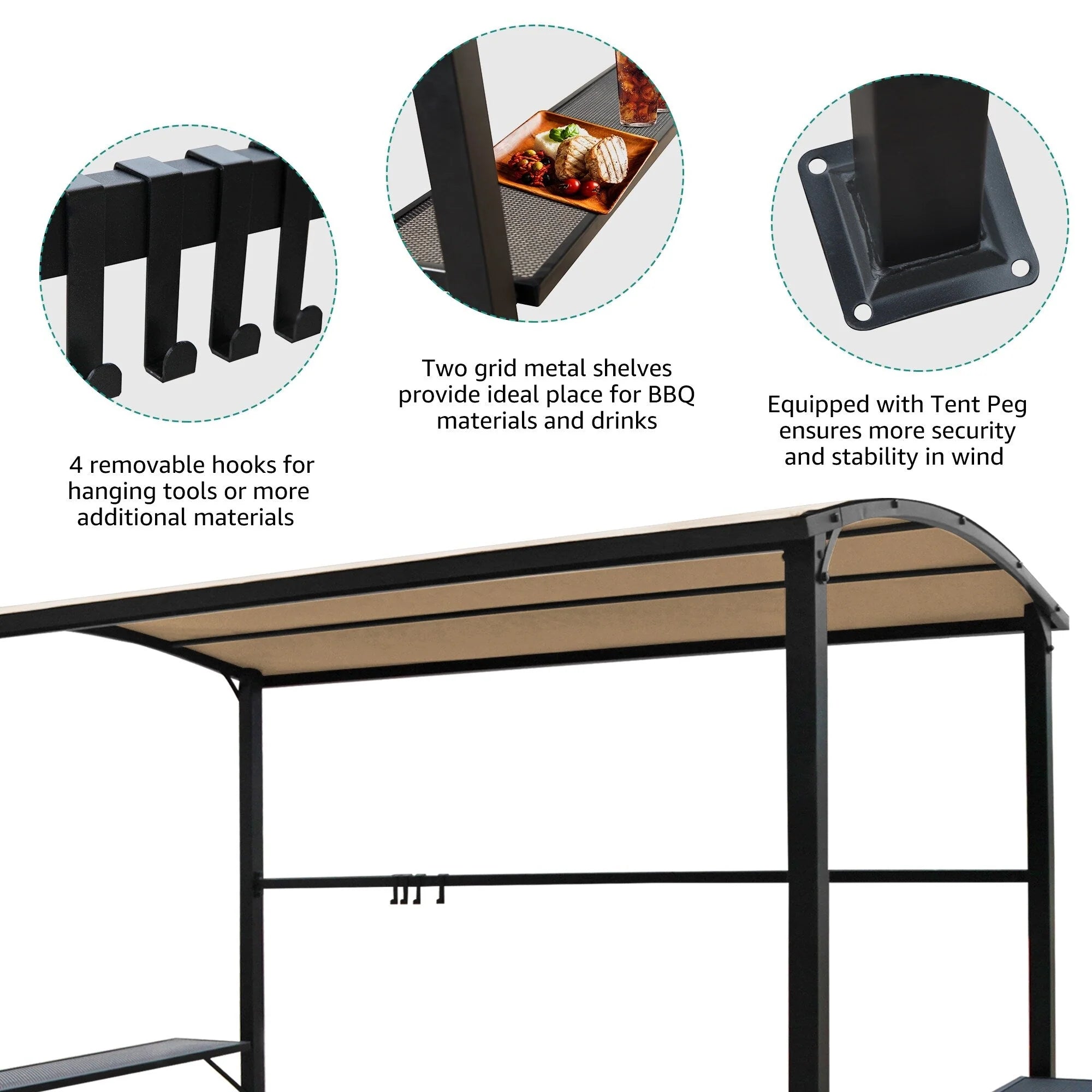 Abri barbecue en acier avec auvent, 1,5 x 2,4 m