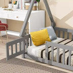Okak Lit au sol simple/double avec toit amovible en forme de tente et rails de sécurité à 360° pour les tout-petits de 2 à 6 ans, lit pour enfants facile à monter, chambre d'enfant