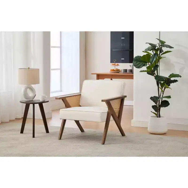 Fauteuil d'appoint moderne en lin, fauteuil de lecture rembourré avec dossier, fauteuil simple, fauteuil d'appoint avec pieds en bois pour salon ou chambre à coucher