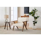 Fauteuil d'appoint moderne en lin, fauteuil de lecture rembourré avec dossier, fauteuil simple, fauteuil d'appoint avec pieds en bois pour salon ou chambre à coucher