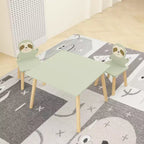 Table et chaises en bois Etokfoks Sloth pour enfants avec 2 chaises animaux Vert sauge pour salle de jeux, chambre, salle de classe
