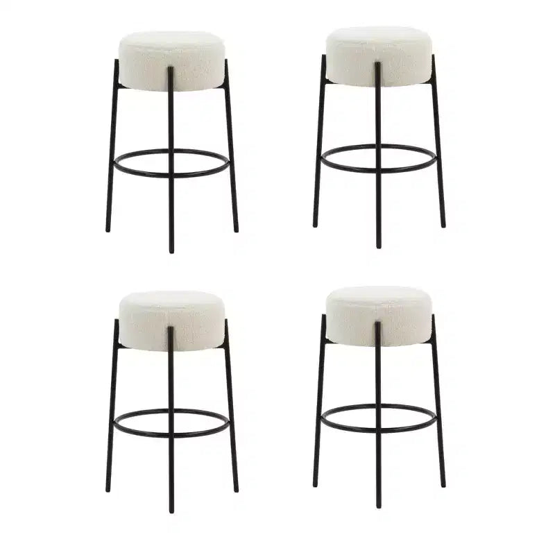 Nathan James Lot de 4 tabourets de bar sans dossier Isaac hauteur comptoir Boucle Blanc