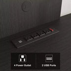Meuble TV pour téléviseurs jusqu'à 60 pouces, centre de divertissement moderne avec étagère ouverte, station de charge, 4 prises de courant et 2 ports USB, pour salon ou chambre à coucher
