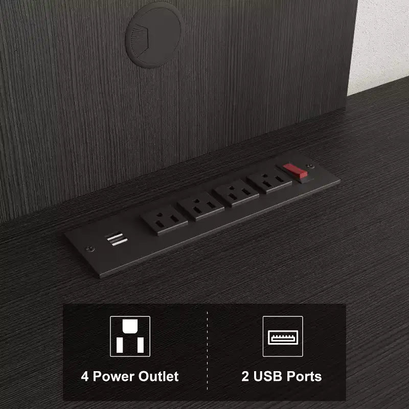 Meuble TV pour téléviseurs jusqu'à 60 pouces, centre de divertissement moderne avec étagère ouverte, station de charge, 4 prises de courant et 2 ports USB, pour salon ou chambre à coucher