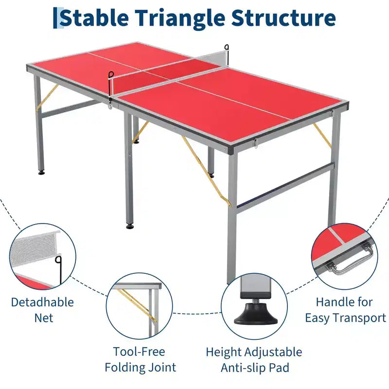 Table de ping-pong portable, 183x91 cm, professionnelle, pour intérieur/extérieur, avec filet, 2 raquettes et 3 balles, pour adultes/adolescents