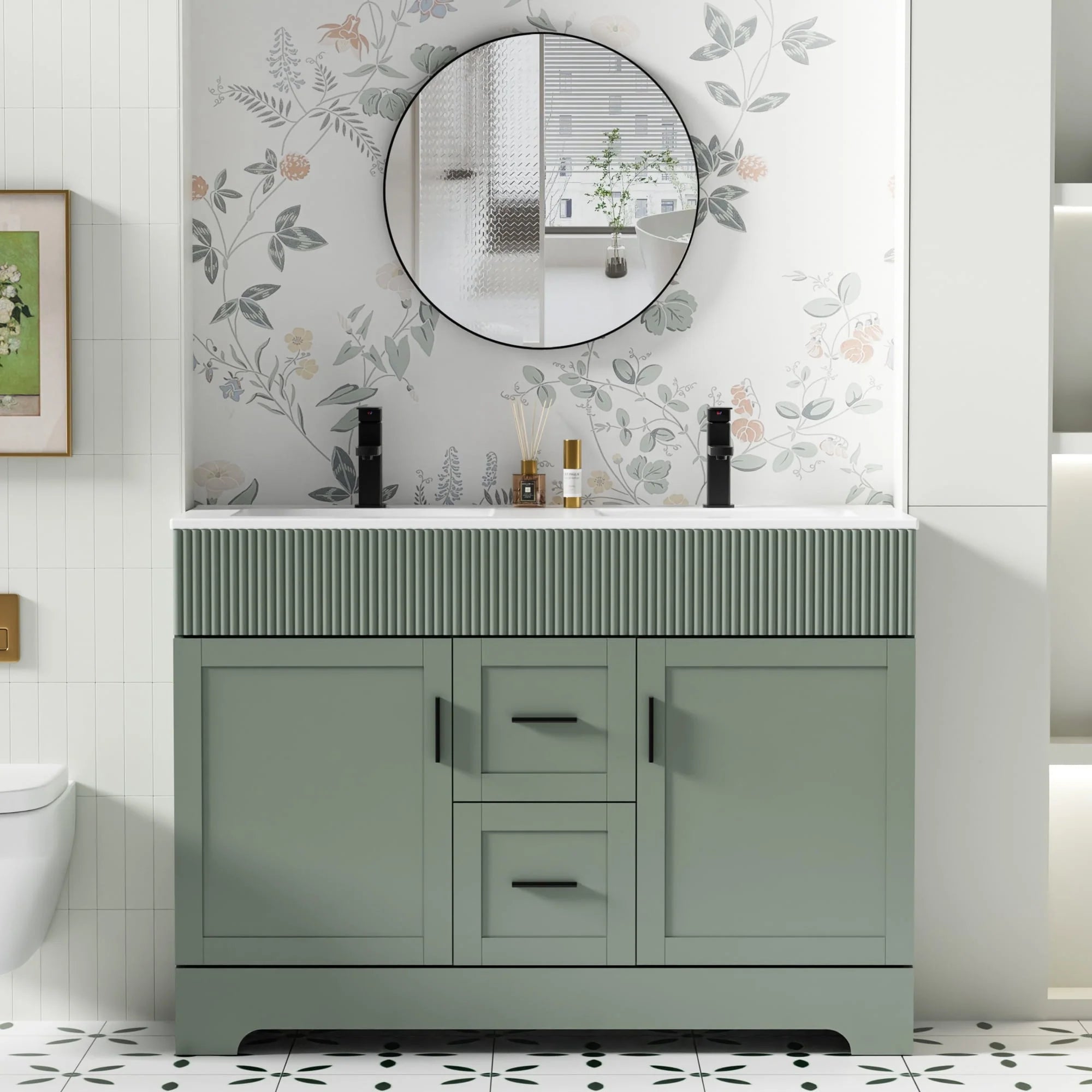 Meuble-lavabo de salle de bain Wavy Line 30/36/48 avec évier et robinet