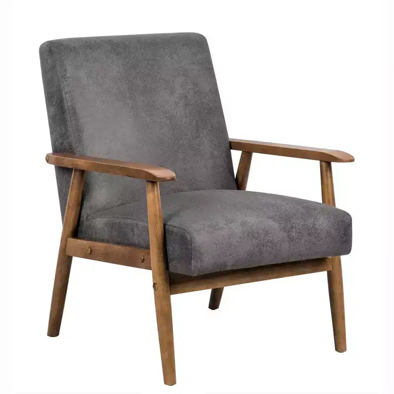 Fauteuil d'appoint Okak 25.38 W avec revêtement confortable, fauteuil de lecture en bois massif de style Mid-Century pour salon, chambre à coucher, salle d'attente