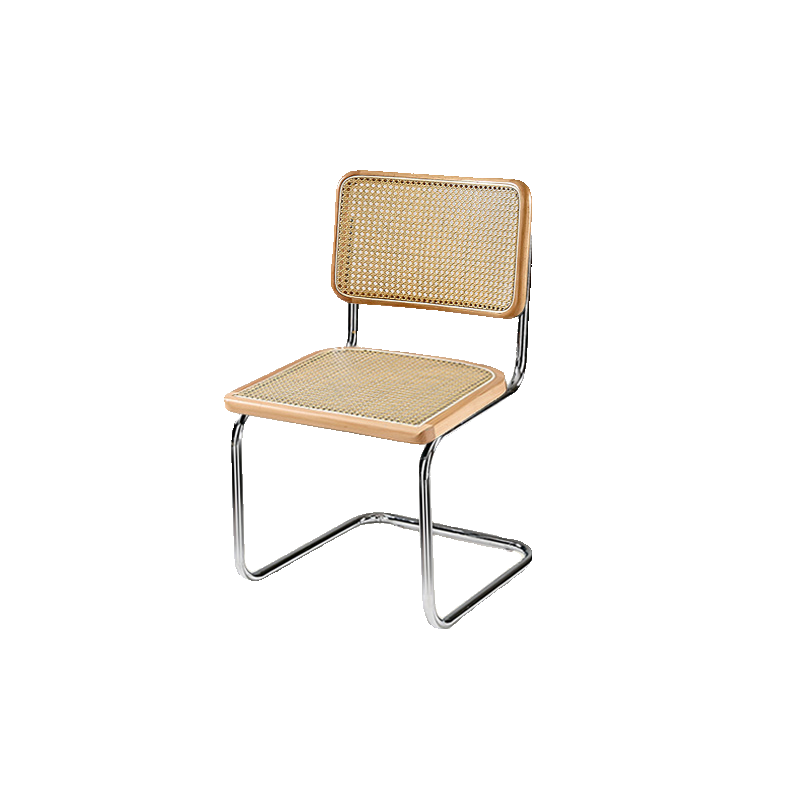 Chaise de salle à manger moderne en similicuir marron avec dossier tissé et piètement cantilever