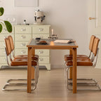 Chaise de salle à manger moderne en similicuir marron avec dossier tissé et piètement cantilever