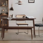 Chaise de salle à manger moderne en similicuir marron avec dossier tissé et piètement cantilever