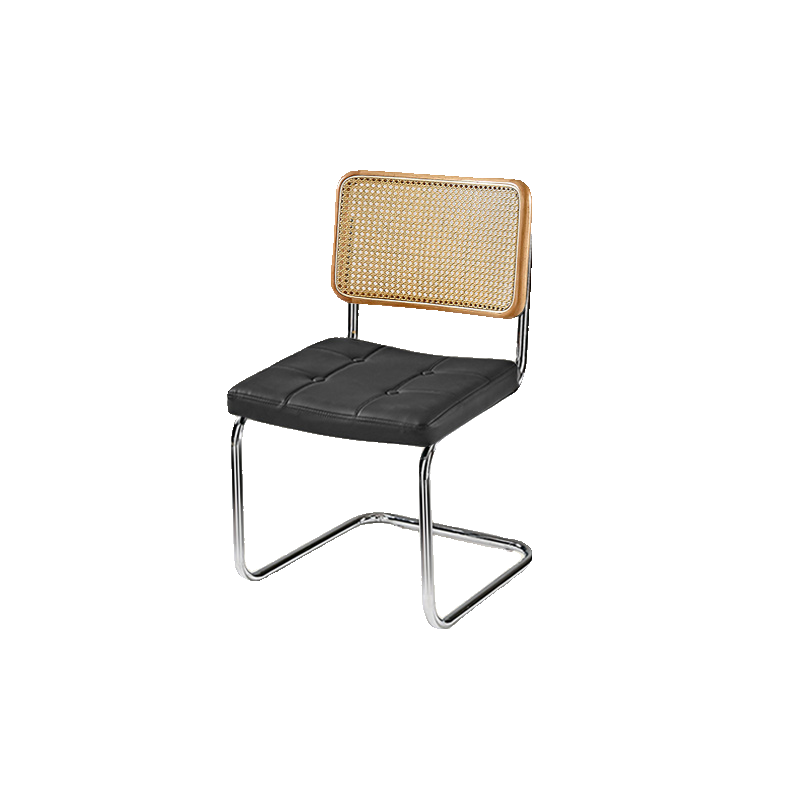 Chaise de salle à manger moderne en similicuir marron avec dossier tissé et piètement cantilever