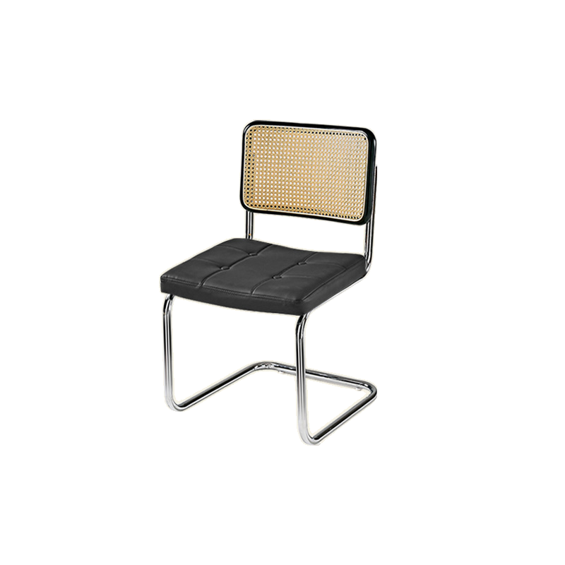 Chaise de salle à manger moderne en similicuir marron avec dossier tissé et piètement cantilever