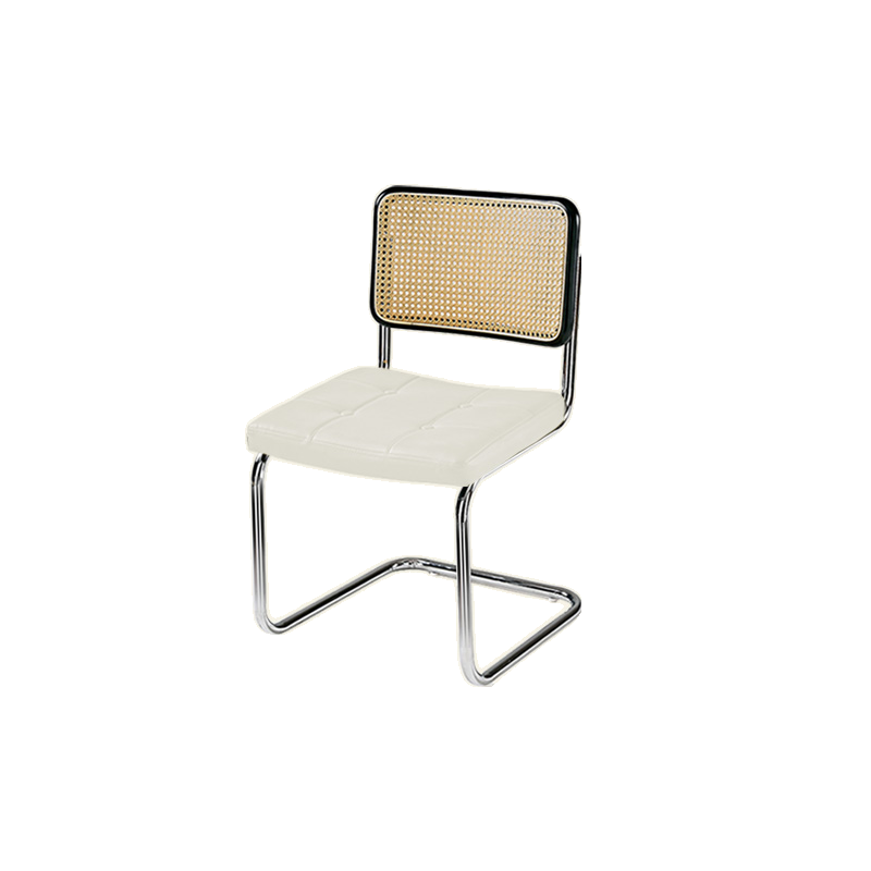 Chaise de salle à manger moderne en similicuir marron avec dossier tissé et piètement cantilever
