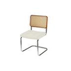 Chaise de salle à manger moderne en similicuir marron avec dossier tissé et piètement cantilever