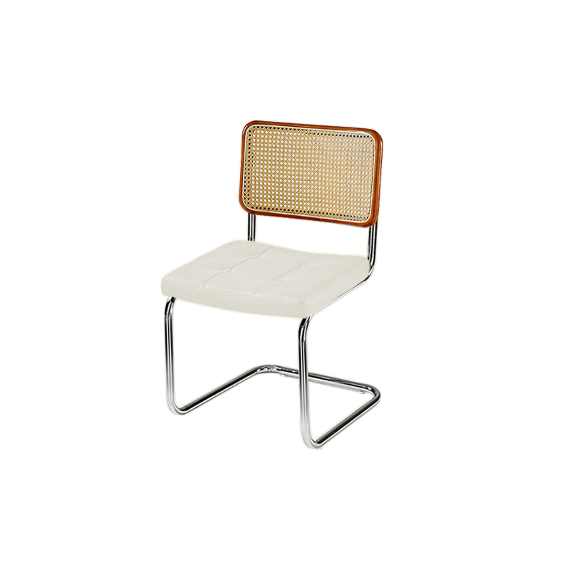 Chaise de salle à manger moderne en similicuir marron avec dossier tissé et piètement cantilever
