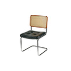 Chaise de salle à manger moderne en similicuir marron avec dossier tissé et piètement cantilever