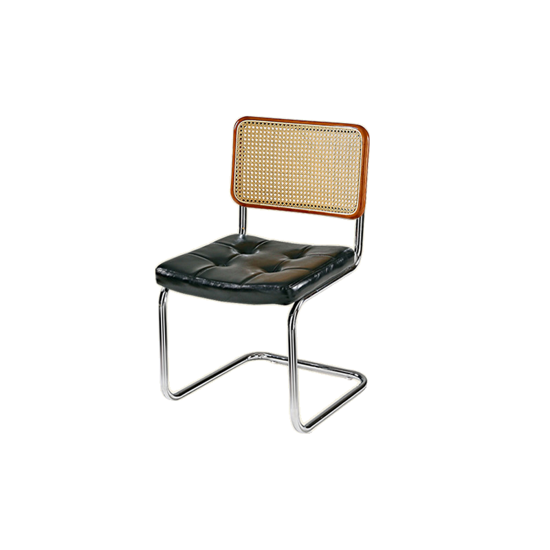Chaise de salle à manger moderne en similicuir marron avec dossier tissé et piètement cantilever