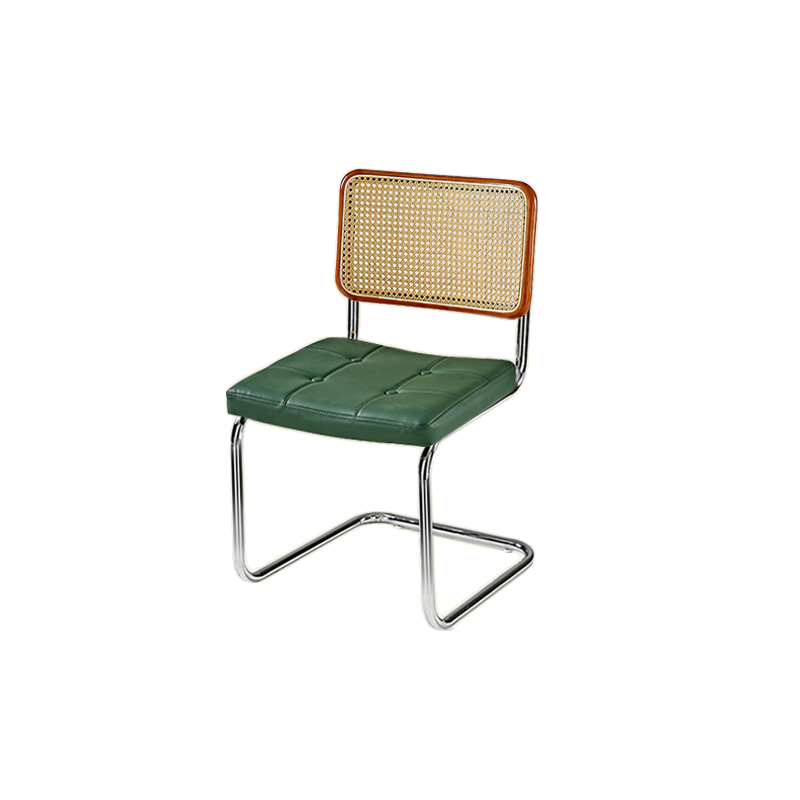Chaise de salle à manger moderne en similicuir marron avec dossier tissé et piètement cantilever