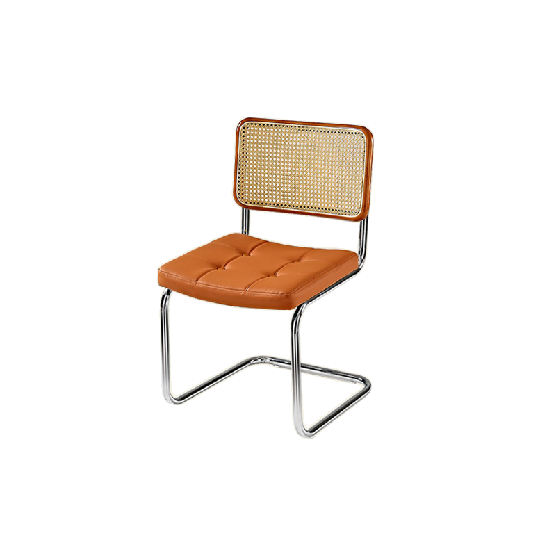 Chaise de salle à manger moderne en similicuir marron avec dossier tissé et piètement cantilever
