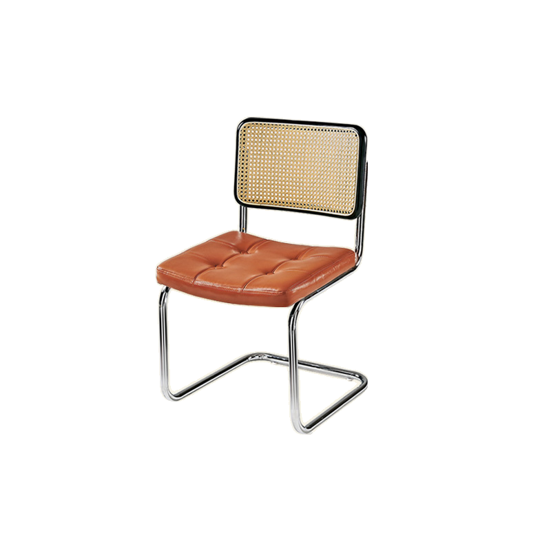 Chaise de salle à manger moderne en similicuir marron avec dossier tissé et piètement cantilever