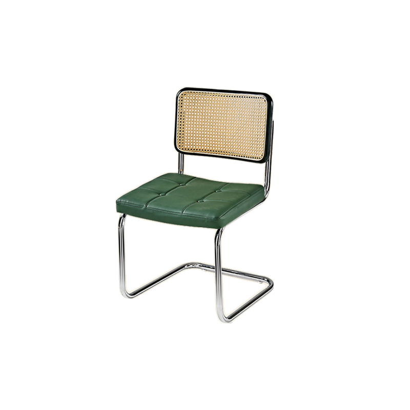 Chaise de salle à manger moderne en similicuir marron avec dossier tissé et piètement cantilever