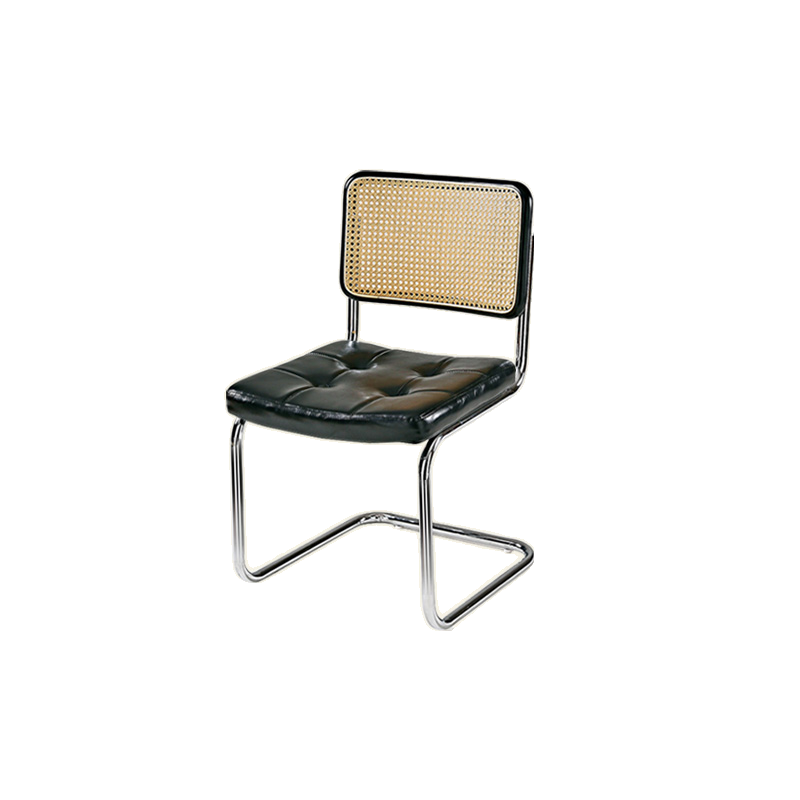 Chaise de salle à manger moderne en similicuir marron avec dossier tissé et piètement cantilever