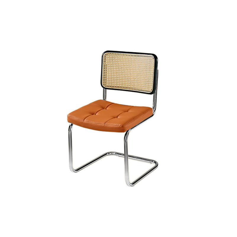 Chaise de salle à manger moderne en similicuir marron avec dossier tissé et piètement cantilever