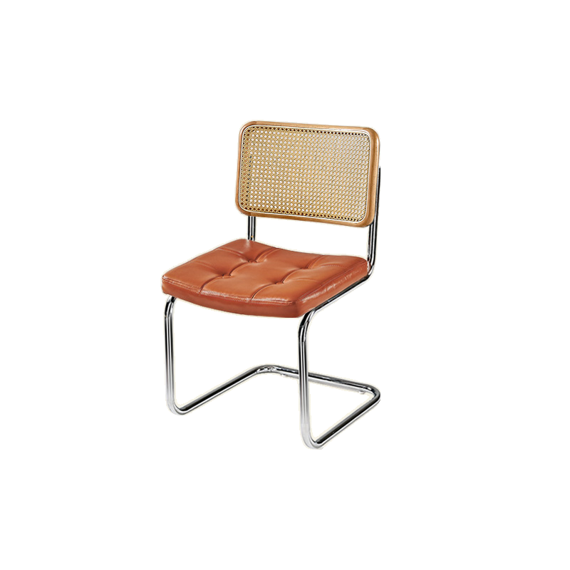 Chaise de salle à manger moderne en similicuir marron avec dossier tissé et piètement cantilever