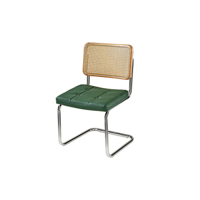 Chaise de salle à manger moderne en similicuir marron avec dossier tissé et piètement cantilever