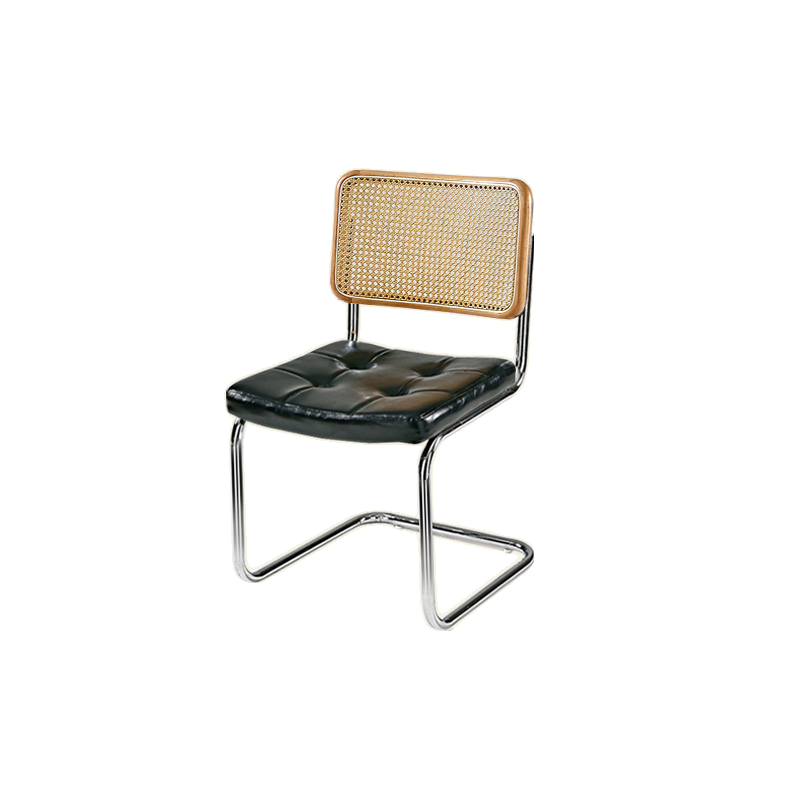 Chaise de salle à manger moderne en similicuir marron avec dossier tissé et piètement cantilever