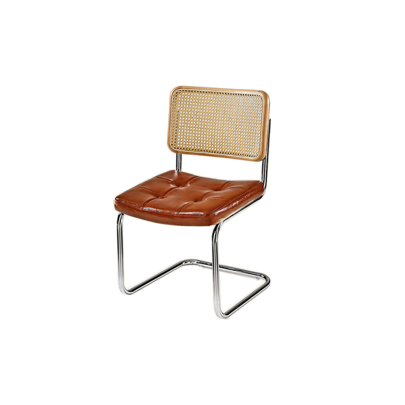 Chaise de salle à manger moderne en similicuir marron avec dossier tissé et piètement cantilever