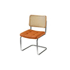Chaise de salle à manger moderne en similicuir marron avec dossier tissé et piètement cantilever