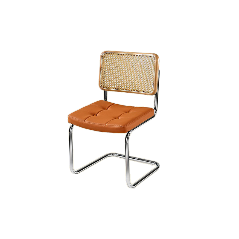 Chaise de salle à manger moderne en similicuir marron avec dossier tissé et piètement cantilever