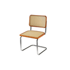 Chaise de salle à manger moderne en similicuir marron avec dossier tissé et piètement cantilever