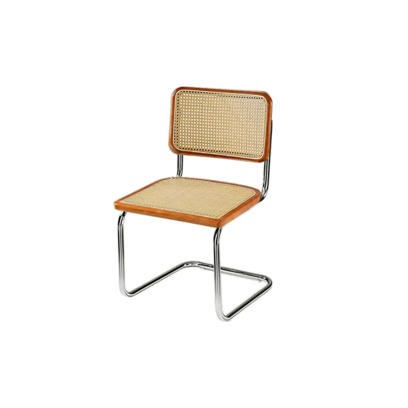 Chaise de salle à manger moderne en similicuir marron avec dossier tissé et piètement cantilever