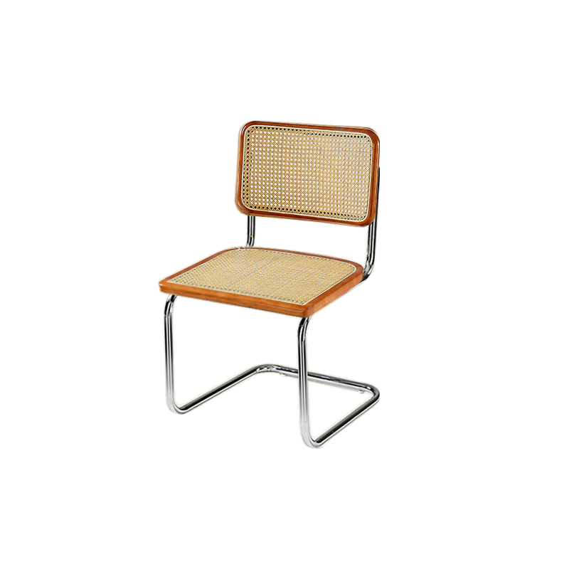 Chaise de salle à manger moderne en similicuir marron avec dossier tissé et piètement cantilever