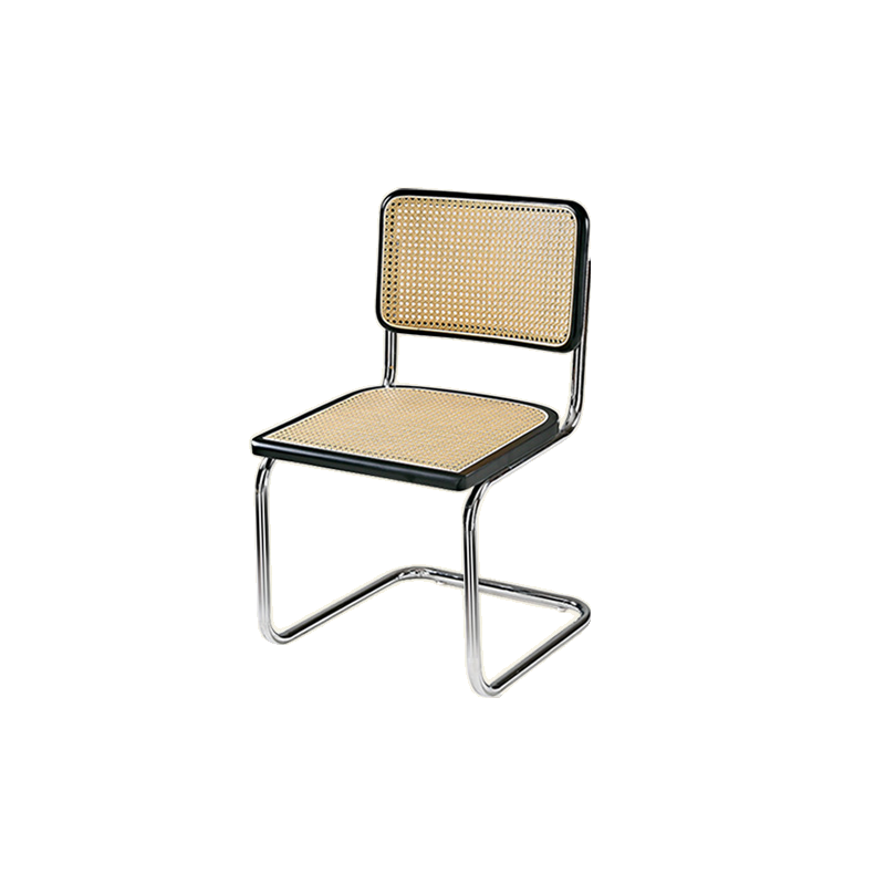 Chaise de salle à manger moderne en similicuir marron avec dossier tissé et piètement cantilever